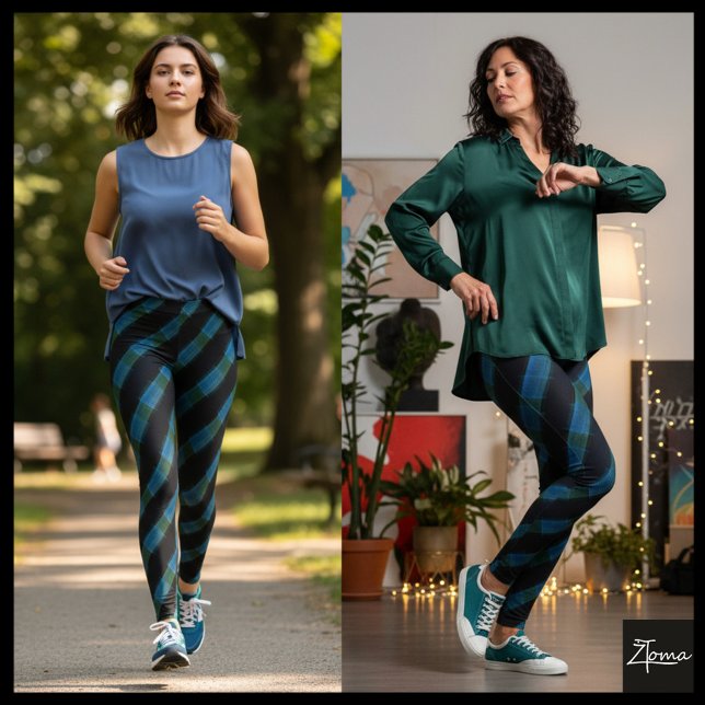 Leggings Black Blue Green Glitch Diagonal Stripe (Subido por el creador)
