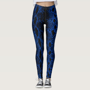Leggings Black Blue Snake Skin