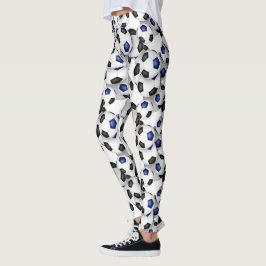 Leggings black blue soccer balls pattern