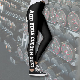 Leggings Black Bold Personalized Custom Text Vertical
