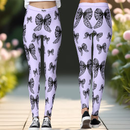 Leggings Black Bow Coquette Purple Trendy Nombre personaliz