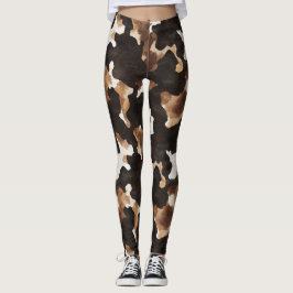 Leggings Black Brown Cream Cow Print