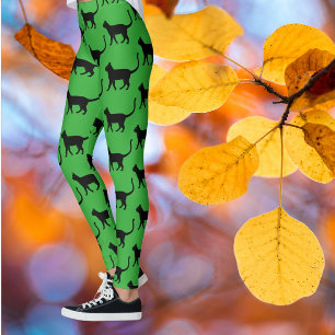 Leggings Black Green Crazy Cat Woman