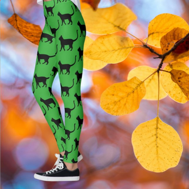 Leggings Black Green Crazy Cat Woman (Feeling Catty? )