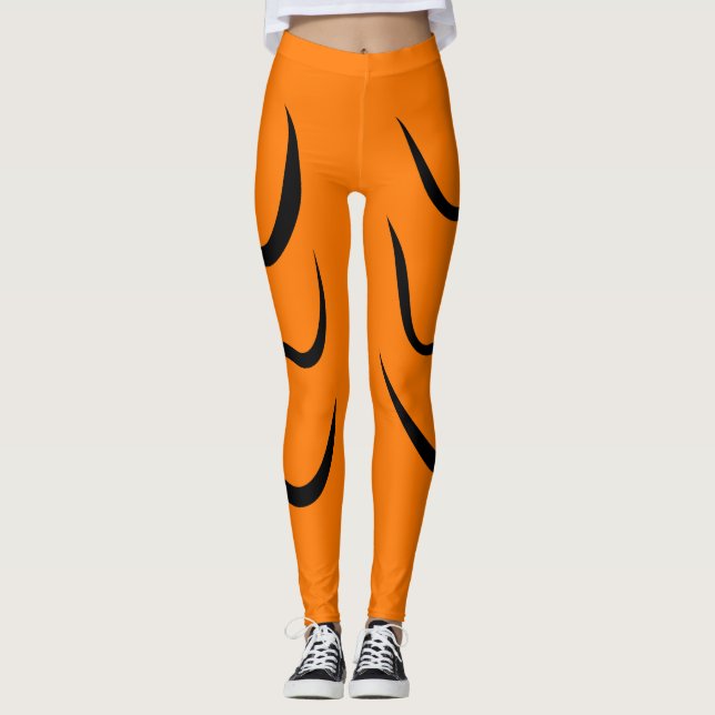 Leggings Black Lines Stripes And Orange color (Anverso)