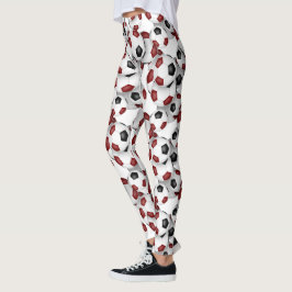 Leggings black maroon team colors soccer balls pattern