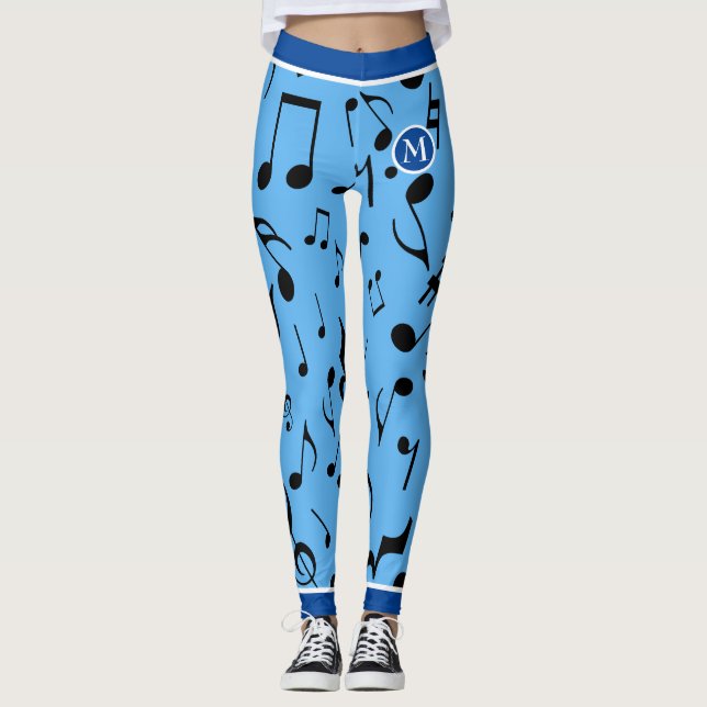Leggings Black Music Notes Blue (Anverso)