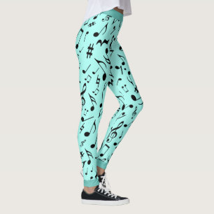 Leggings Black Music Notes on Green (o Tu Col)