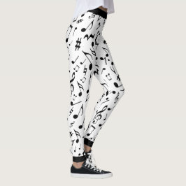 Leggings Black Music Notes on White o Your Col