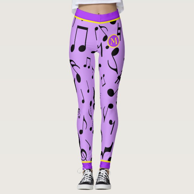Leggings Black Music Notes Purple (Anverso)
