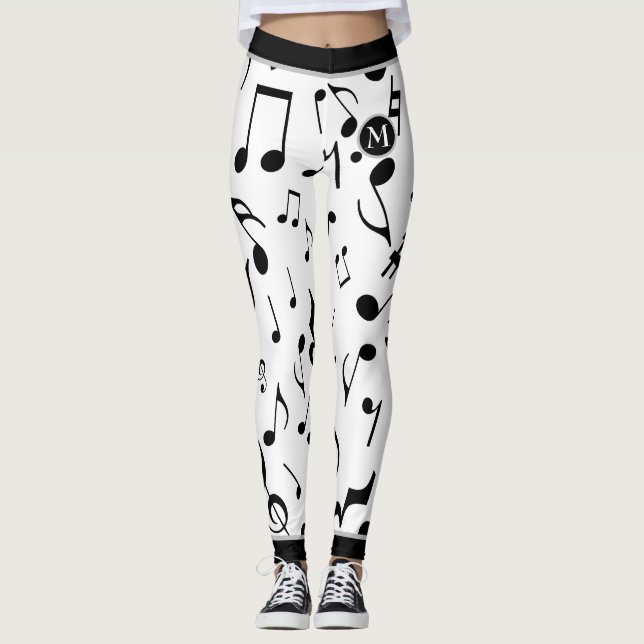 Leggings Black Music Notes White (Anverso)