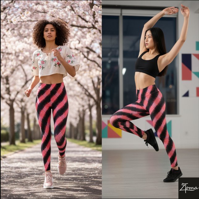 Leggings Black Pink Glitch Cyber Diagonal Plaid (Subido por el creador)