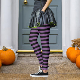 Leggings Black & Purple Stripe Witch Halloween