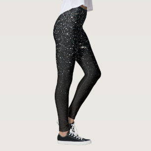 Leggings Black Sparkle Faux Purpurina Night Sky