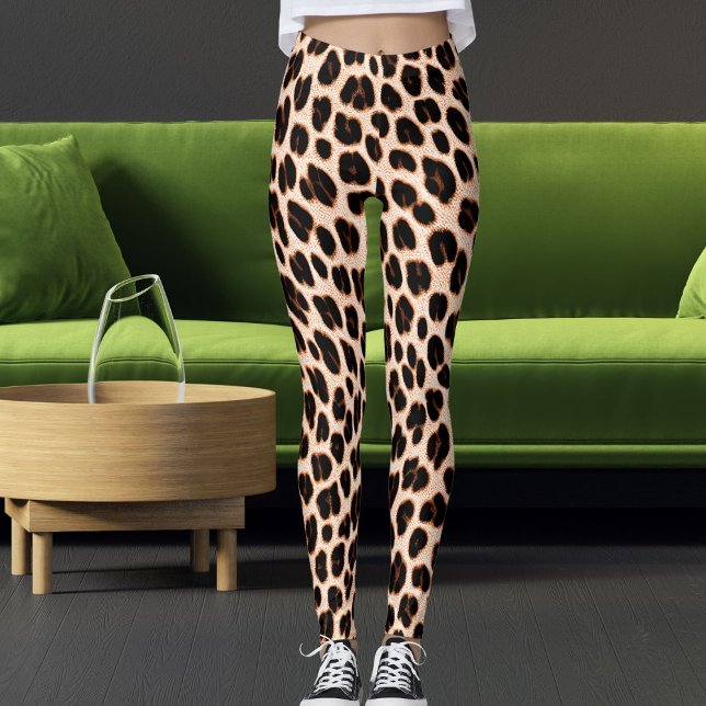 Leggings Black Tan White Safari Leopard Skin Pattern Print (Subido por el creador)