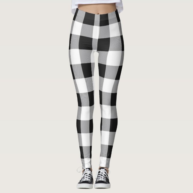 Leggings Black White Buffalo Gingham Check Plantó La Fiesta (Anverso)