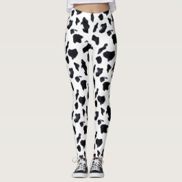 Leggings Black White Cow Print