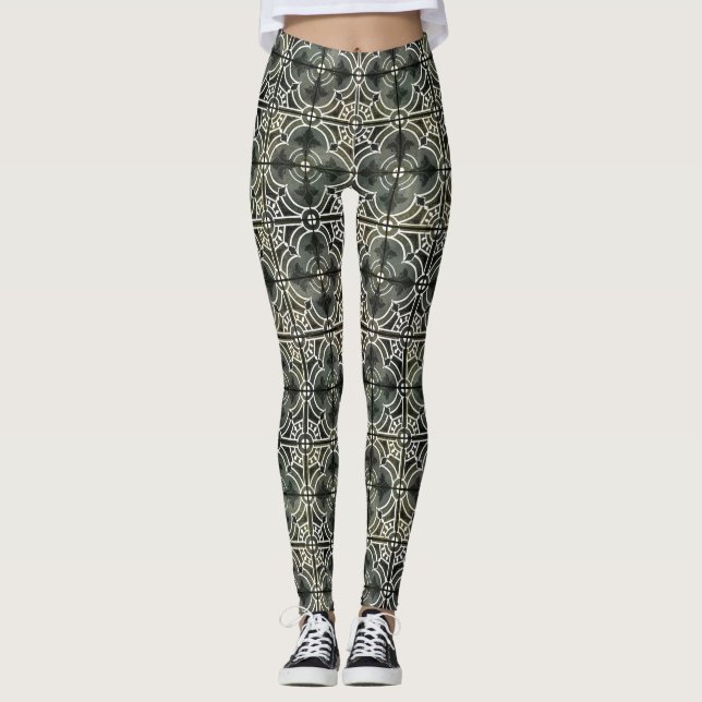 Leggings Black White Geométrica Fleur de Lis (Anverso)
