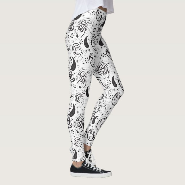 Leggings Black & White Paisley Pattern –Elegant Textile Art (Derecha)