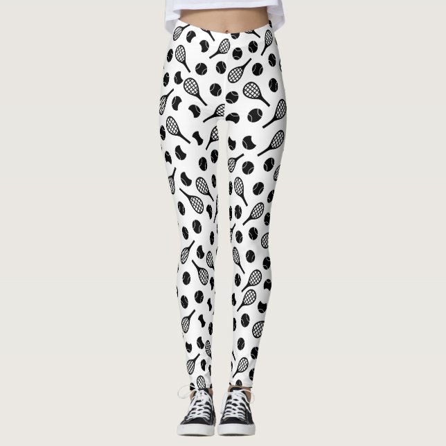 Leggings Black White Tennis Ball Racket Sencillo Chica clás (Anverso)