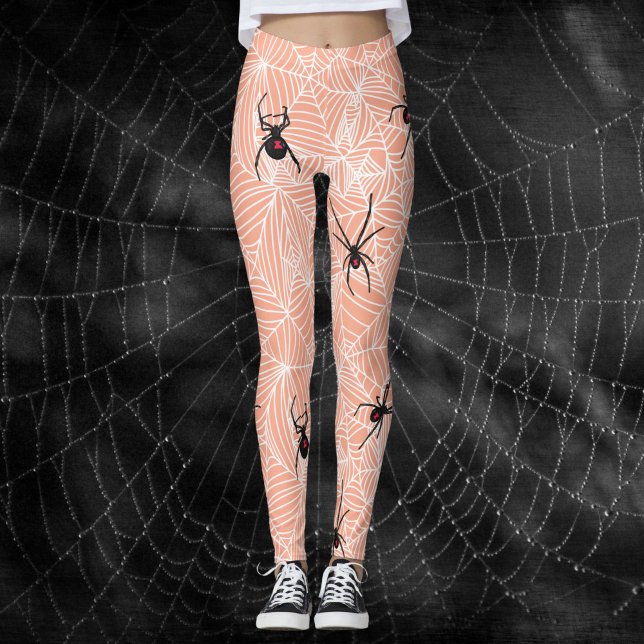 Leggings Black Widow Spider Webs Pastel Peach Costume (Subido por el creador)