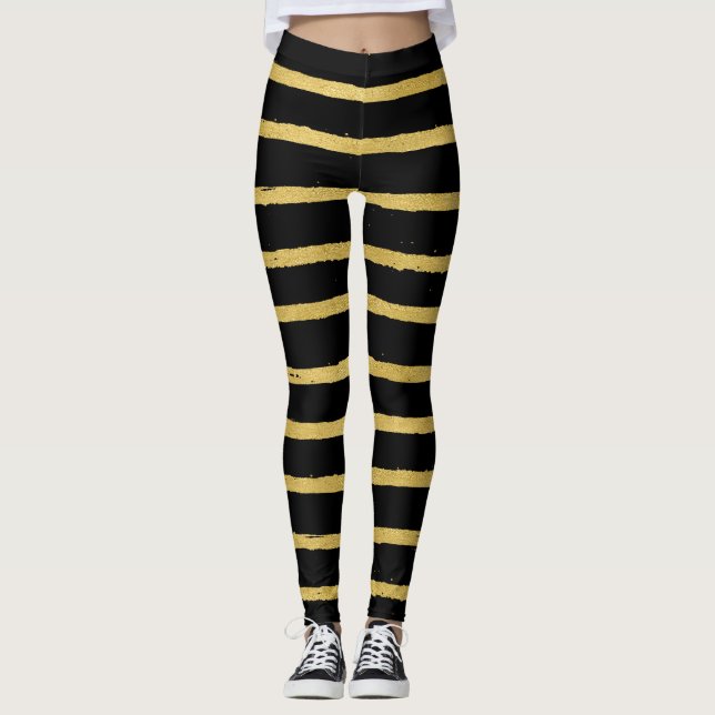 Leggings Black y Gold Striped modernos (Anverso)