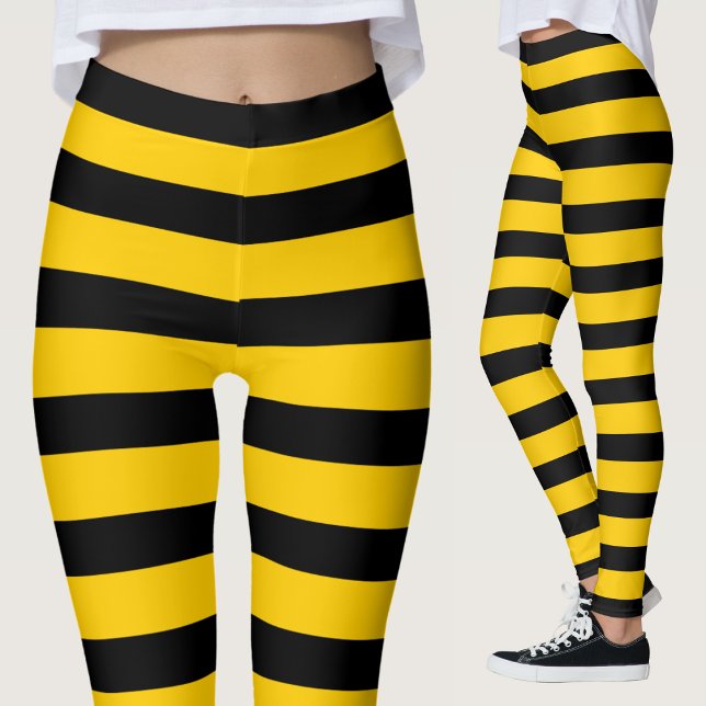 Leggings Black & Yellow Stripe Bee Bumblebee (black and yellow stripe bee bumblebee leggings for women)