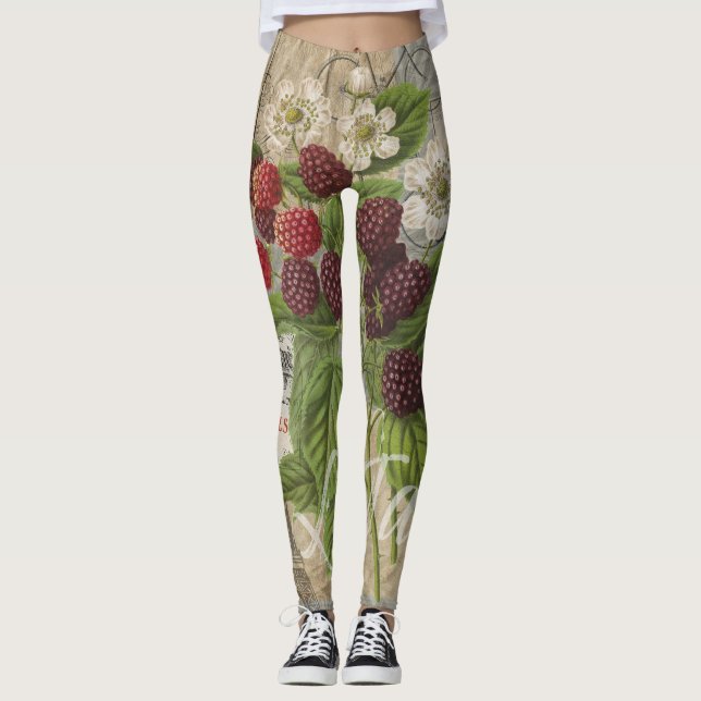 Leggings Blackberries Floral Jardín Flor Mariposa Arte (Anverso)