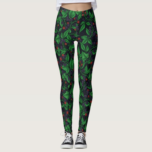 Leggings Blackberries sobre gris oscuro (Anverso)