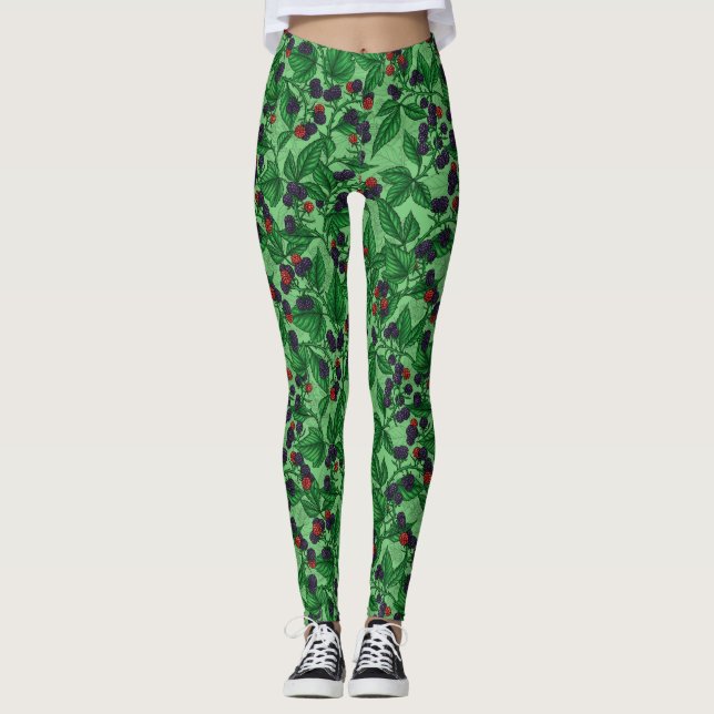 Leggings Blackberries sobre verde (Anverso)