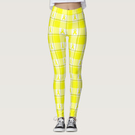 Leggings Bladder Cancer Awareness Plaid Yellow Ribbon