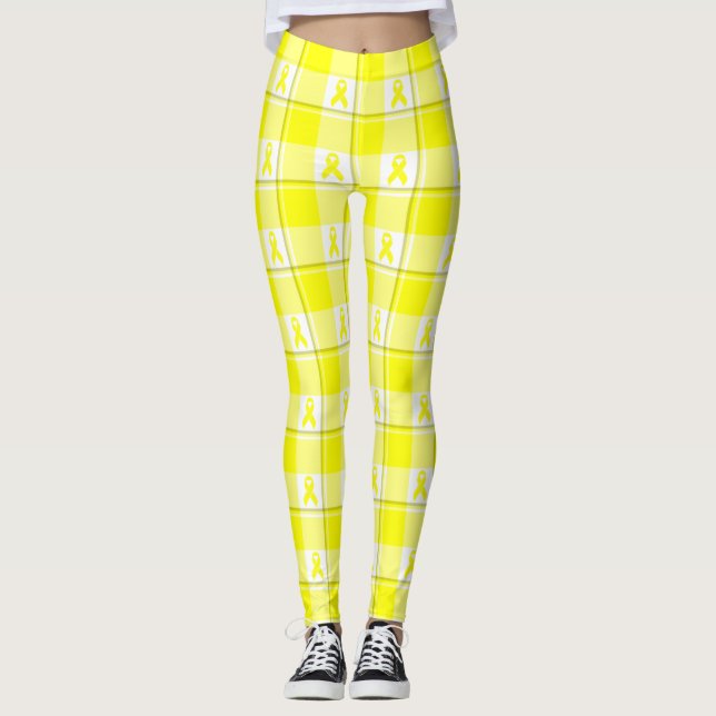 Leggings Bladder Cancer Awareness Plaid Yellow Ribbon (Anverso)