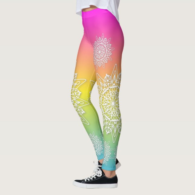 Leggings Blanca Doily Enciende Mandalas Sobre Un Ombre Arco (Izquierda)