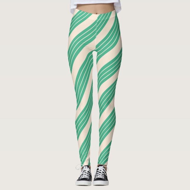 Leggings Blanco Antiguo y Rayas de Menta (Anverso)