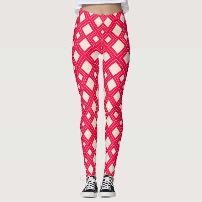 Leggings Blanco Antiguo y Rosa Americano Diamante Abstracto (Anverso)