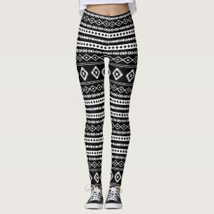 Leggings Blanco azteca sobre motivos mezclados negros Rpt P