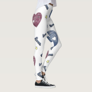 Leggings blanco con corazones de azul jeans