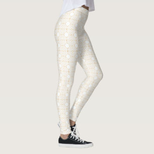 Leggings Blanco con patrón cuadrado de oro