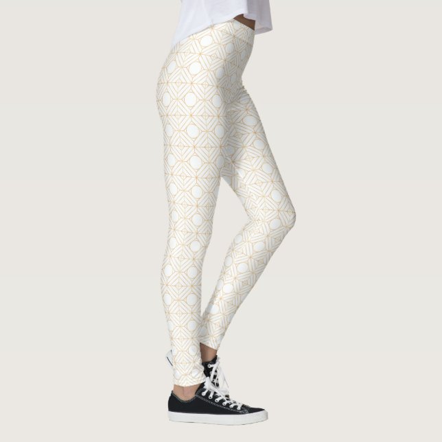 Leggings Blanco con patrón cuadrado de oro (Derecha)