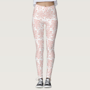 Leggings Blanco con un patrón de encaje floral rosado