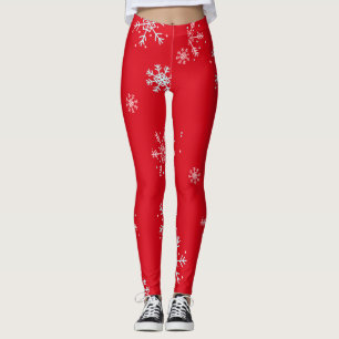 Leggings Blanco de copo de nieve ilustrado rojo