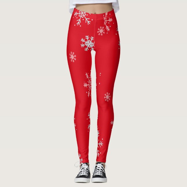 Leggings Blanco de copo de nieve ilustrado rojo (Anverso)