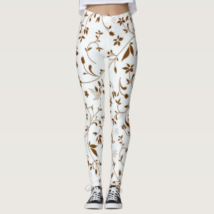 Leggings Blanco del modelo de flores y polainas de Brown