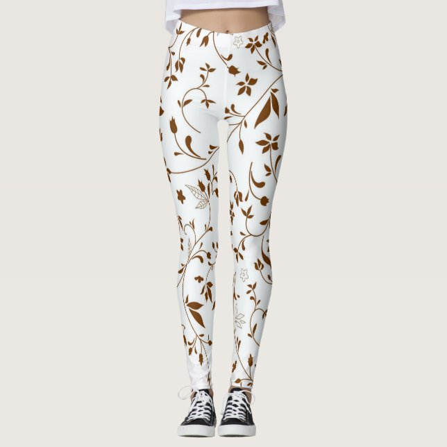 Leggings Blanco del modelo de flores y polainas de Brown (Anverso)