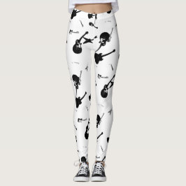Leggings Blanco del negro de la roca de las guitarras en