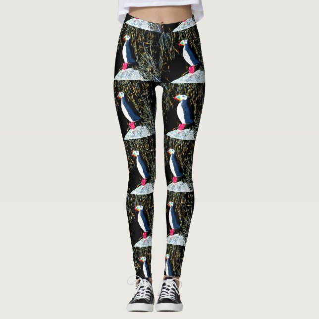 Leggings blanco del negro de los frailecillos atlánticos (Anverso)