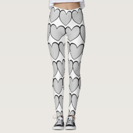 Leggings Blanco del patrón de corazón gris mate
