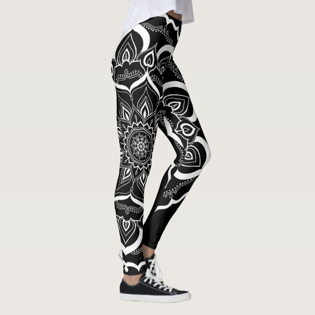 Leggings Blanco dibujado mano bohemia del negro de la (Derecha)