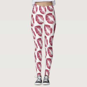 Leggings Blanco moderno de los labios rojos del purpurina