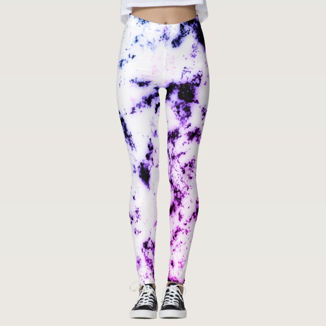 Leggings Blanco Negro Azul Morado Rosa Salpicadura de Pintu (Anverso)